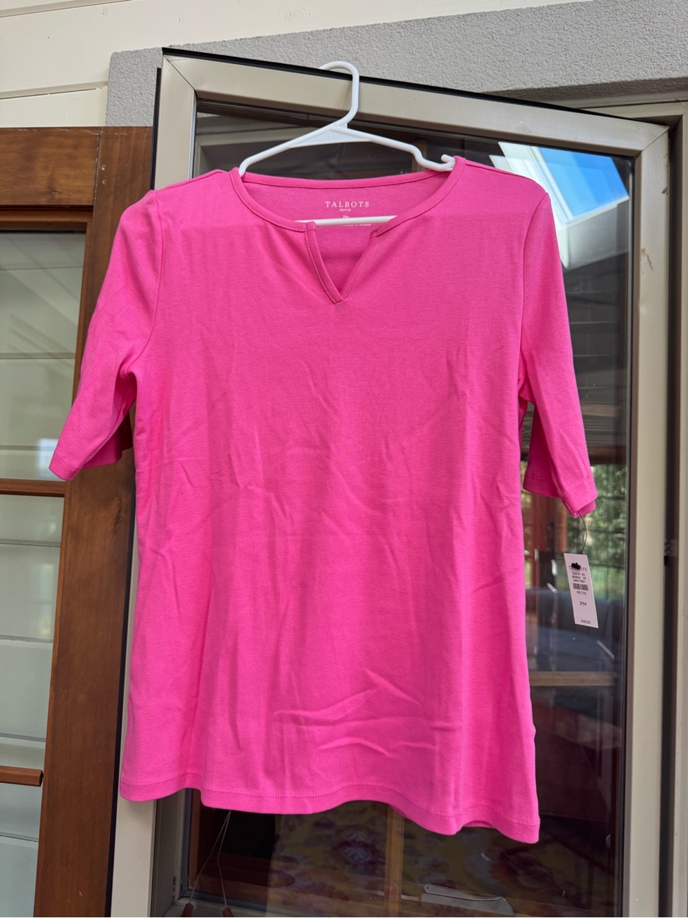 Talbots Bright Pink Short Sleeve V-Notch Tee